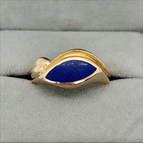 14k yellow gold lapis lazuli ring. Vintage. Heavy. Size 10 - Picture 1 of 8